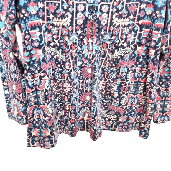 J. Jill Henley Style Popover Babydoll Hem Top Size S Petite Abstract Geo Floral - Picture 3 of 6